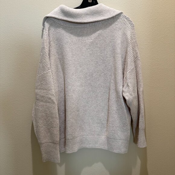 Aerie Oatmeal Quarter Zip Waffle Knit Sweater(M) and Wide Leg Pant(S) Set - Picture 4 of 10